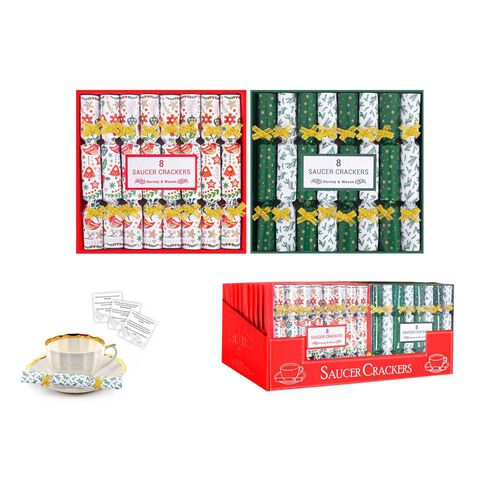 Saucer Red & Green Christmas Crackers 8